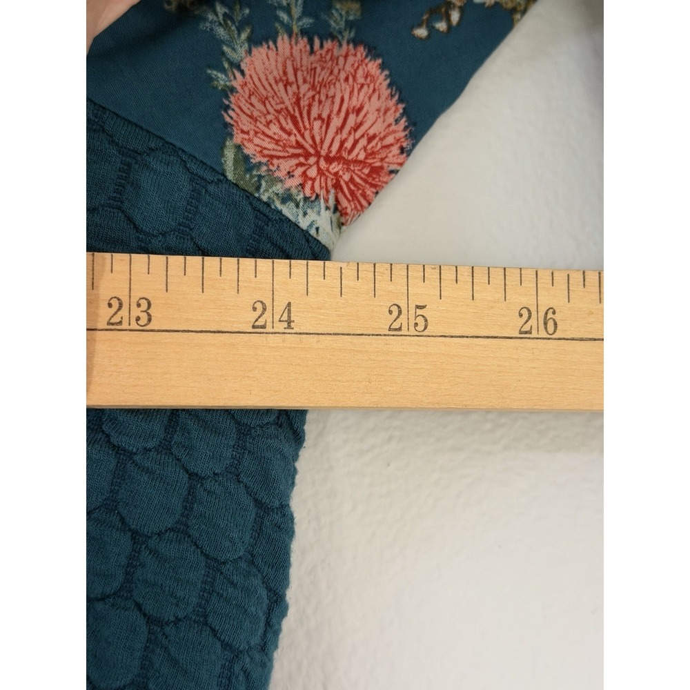 Anthropologie Porridge textured top floral-printed puff sleeves Boho Teal 1X - Picture 7 of 10